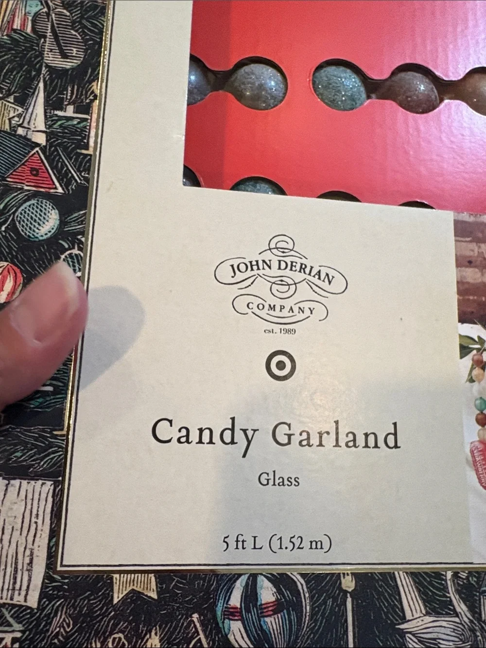 John Derian Candy Garland - Red and Multicolor Glass Holiday Decoration